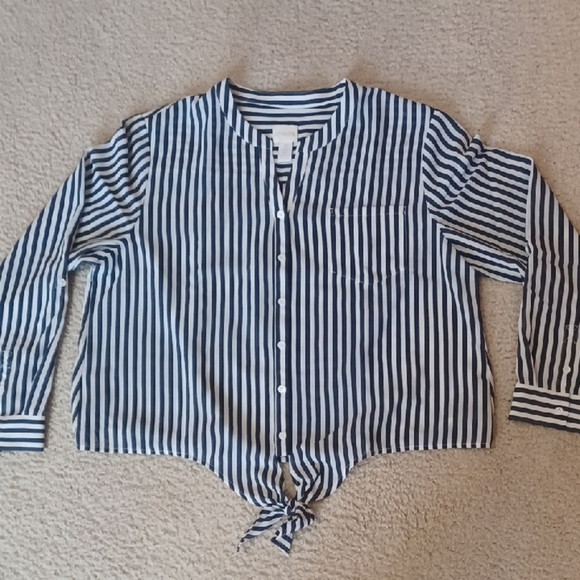 Chico's Striped Top With Tie Front - Picture 1 of 13